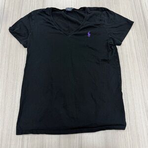 Ralph Lauren Black V-Neck Tee with Purple Logo